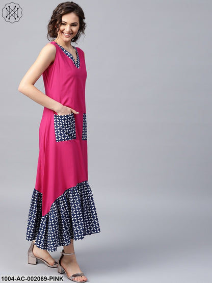 Pink Manipuri Printed Sleeveless Cotton Dress