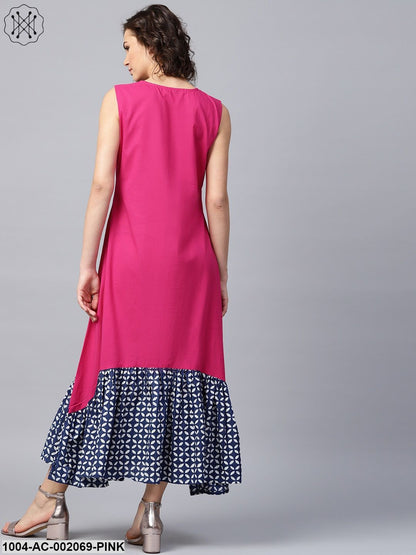 Pink Manipuri Printed Sleeveless Cotton Dress