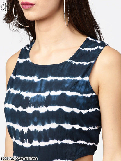 Navy Blue Dyed Half Sleeve Cotton Maxi Dress