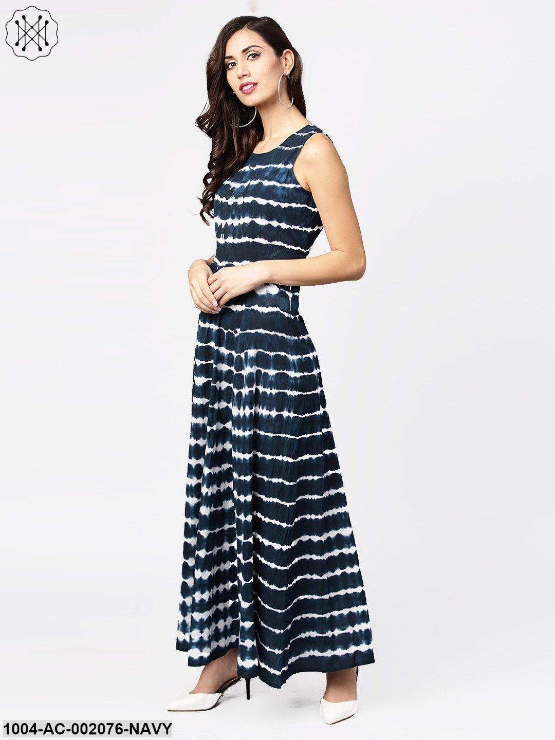 Navy Blue Dyed Half Sleeve Cotton Maxi Dress