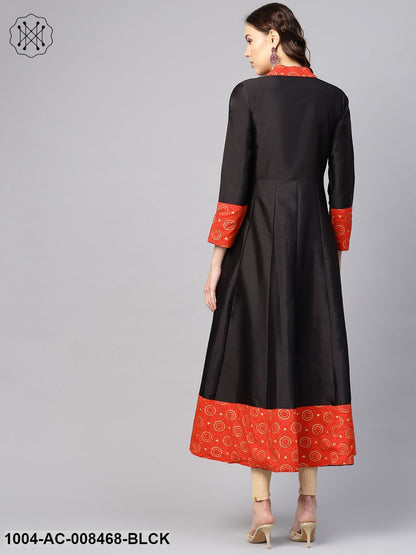 Black And Red Anarkali Collared Neck Full Sleeves Maxi