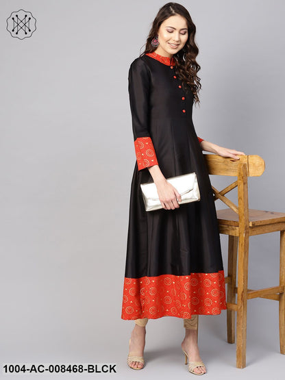 Black And Red Anarkali Collared Neck Full Sleeves Maxi