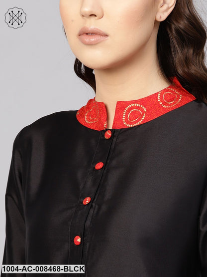 Black And Red Anarkali Collared Neck Full Sleeves Maxi
