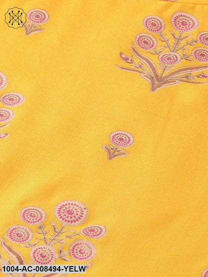 Yellow With Gold Printed Half Sleeve Cotton Maxi Dress