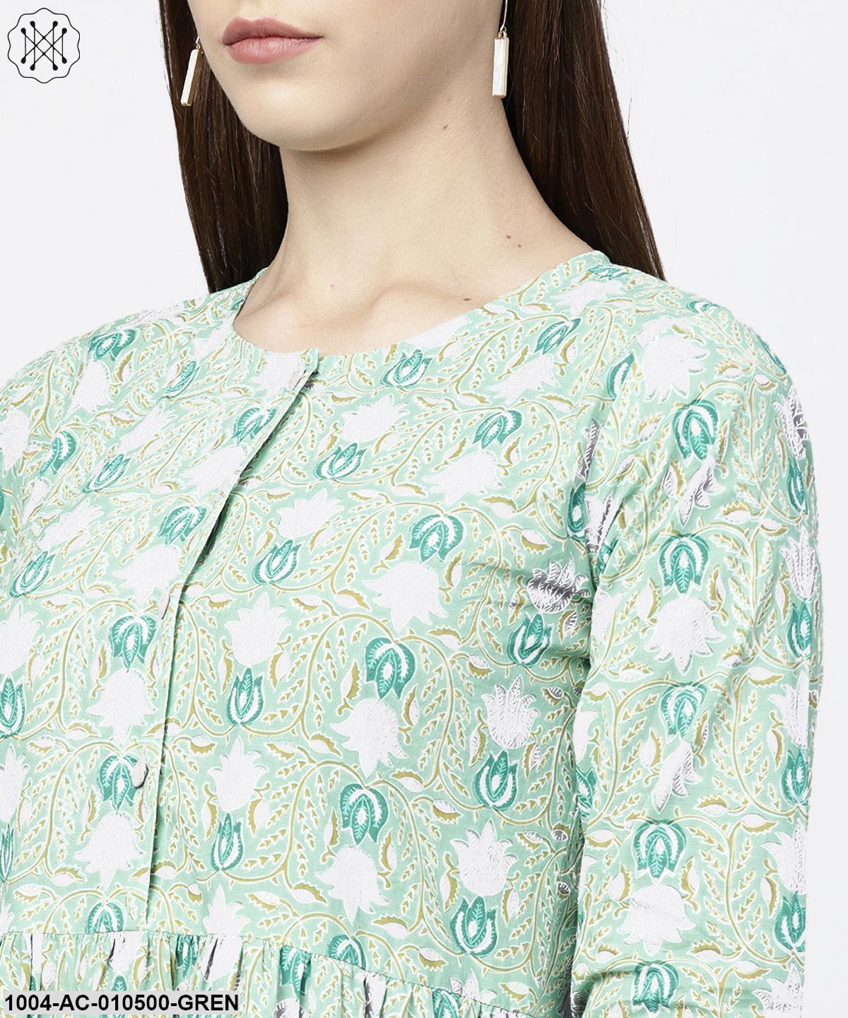 Green Printed Half Sleeve A-Line Maxi Dress
