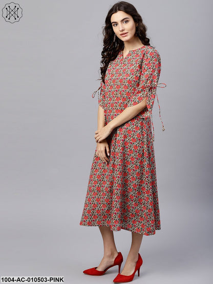 Floral Multi Printed A-Line Kurta With Keyhole Neck And 3/4 Sleeves