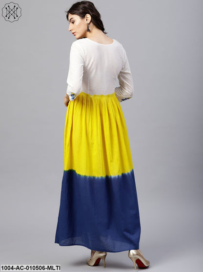Multi Colored Ombre Dyed Maxi Dress With Round Neck And 3/4 Sleeves