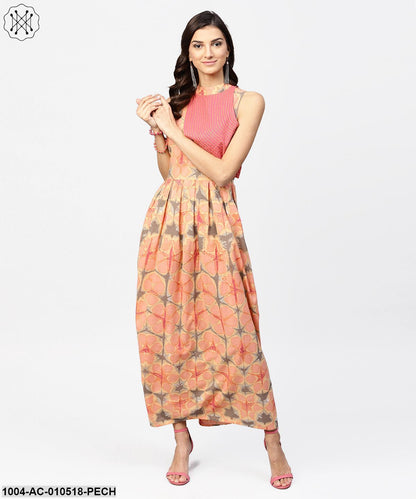 Multi Colored Maxi Dress With Madarin Collar With Overlapped Jacket