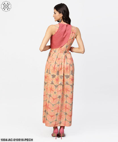 Multi Colored Maxi Dress With Madarin Collar With Overlapped Jacket
