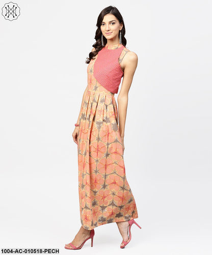 Multi Colored Maxi Dress With Madarin Collar With Overlapped Jacket