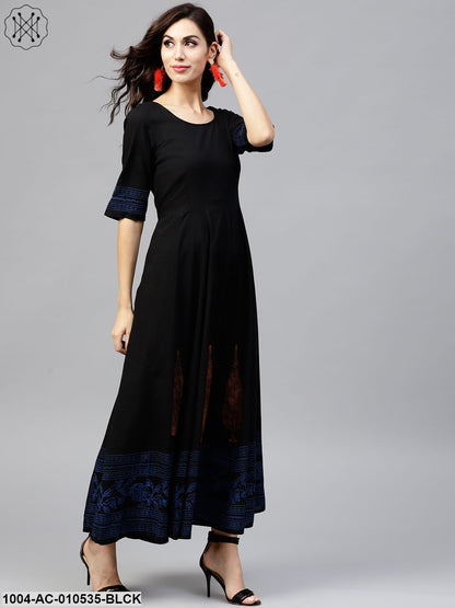 Black Block Printed Maxi Dress With Round Neck AndHalfsleevs