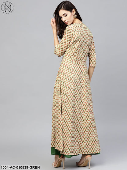Dark Green Maxi Dress With Detachable Printed Jacket