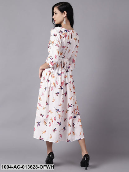 Off-white Floral Printed Choker Neck A-Line Dress