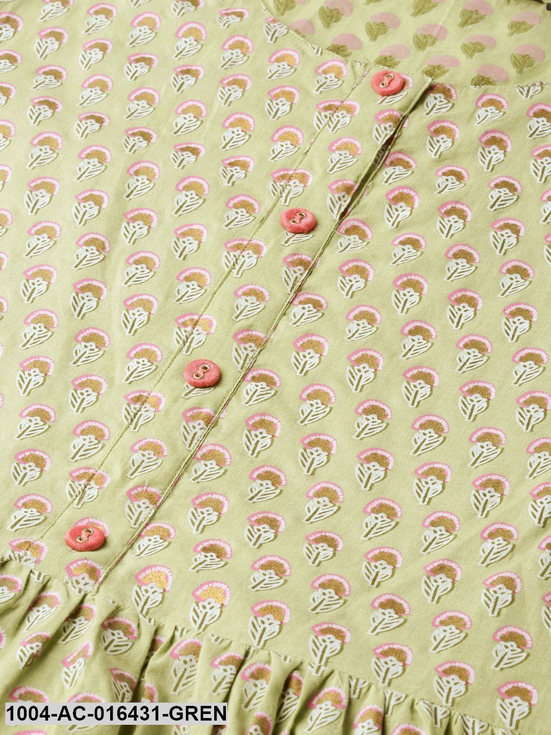Green Ethnic Motifs Printed Round Neck Cotton Maxi Dress