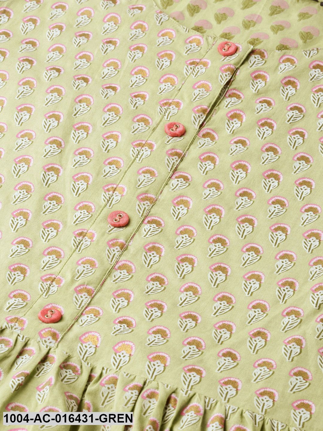 Green Ethnic Motifs Printed Round Neck Cotton Maxi Dress