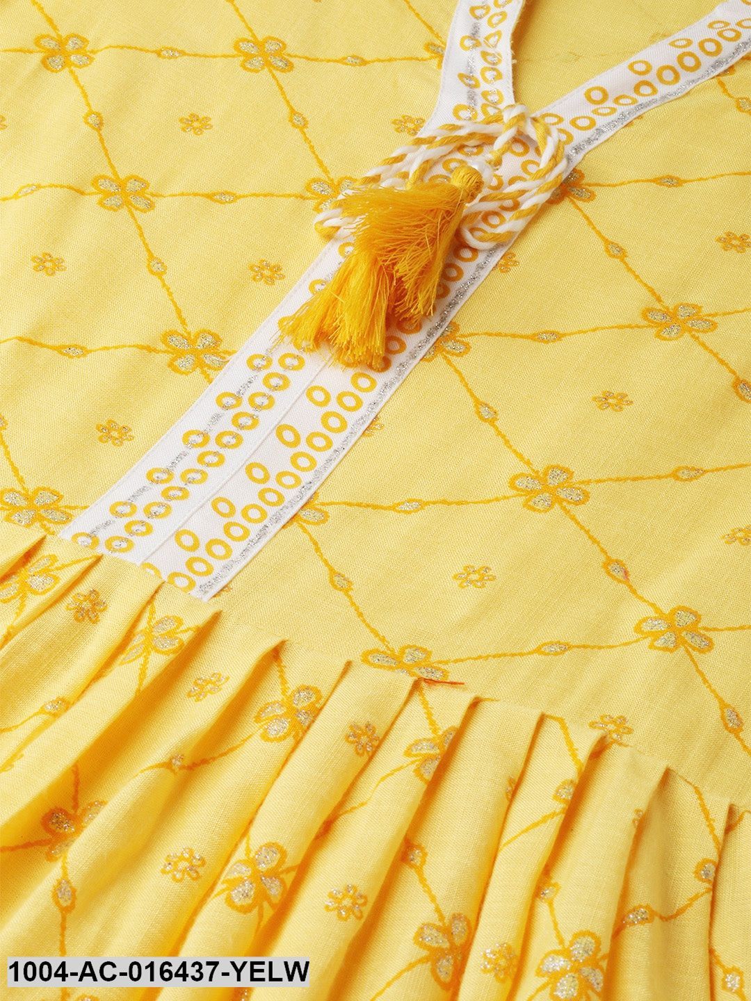 Yellow Floral Printed Mandarin Collar Viscose Rayon Fit and Flare Dress