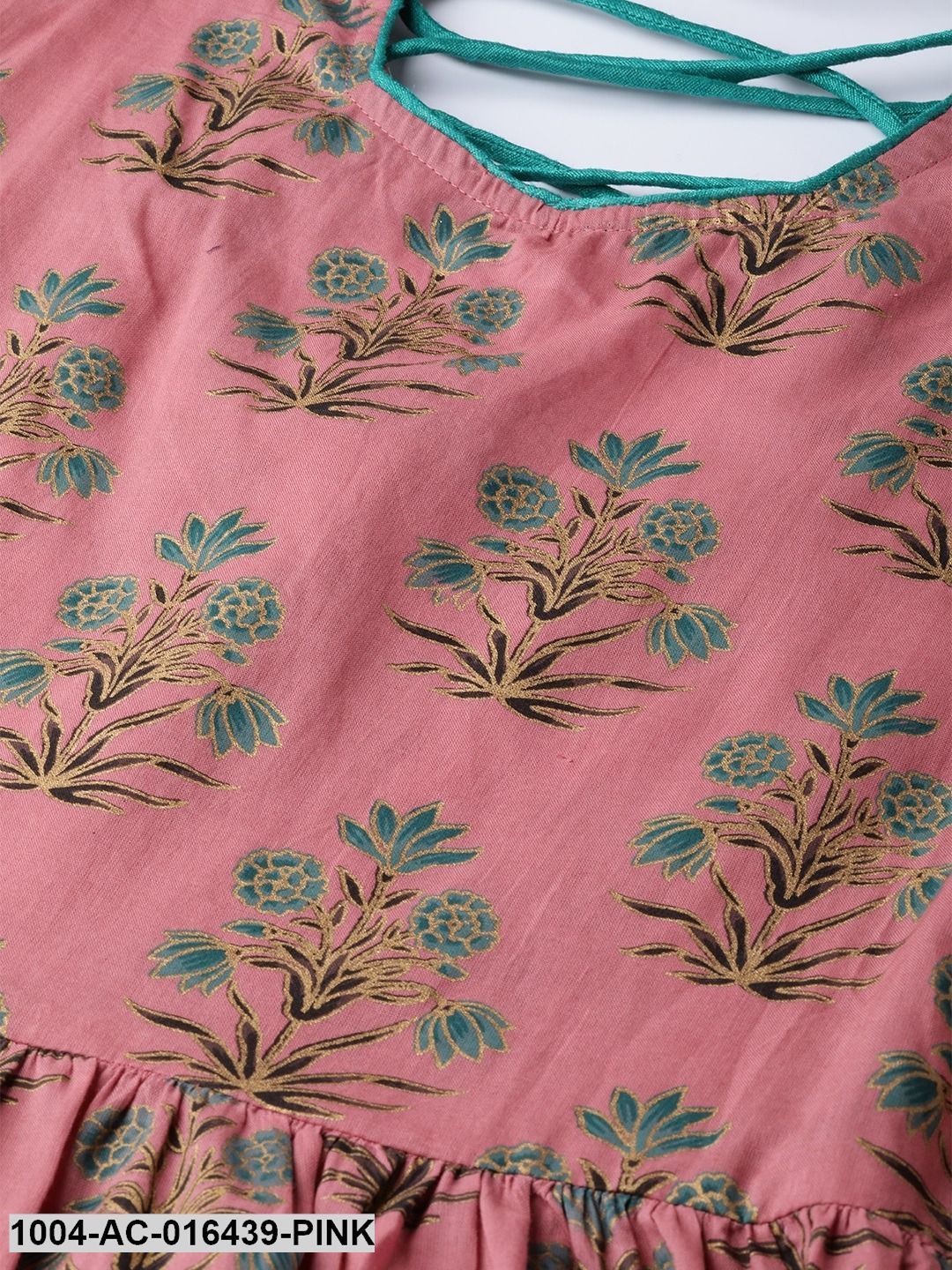 Pink Ethnic Motifs Printed Square Neck Cotton Maxi Dress