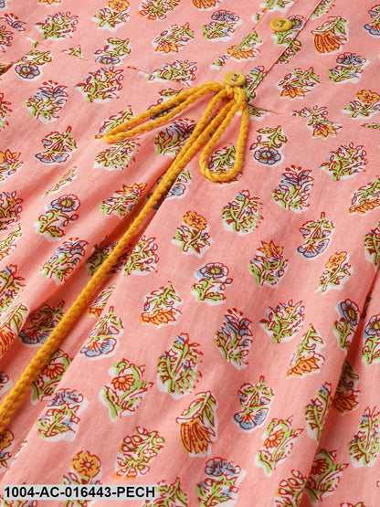 Peach Ethnic Motifs Printed Round Neck Cotton Maxi Dress