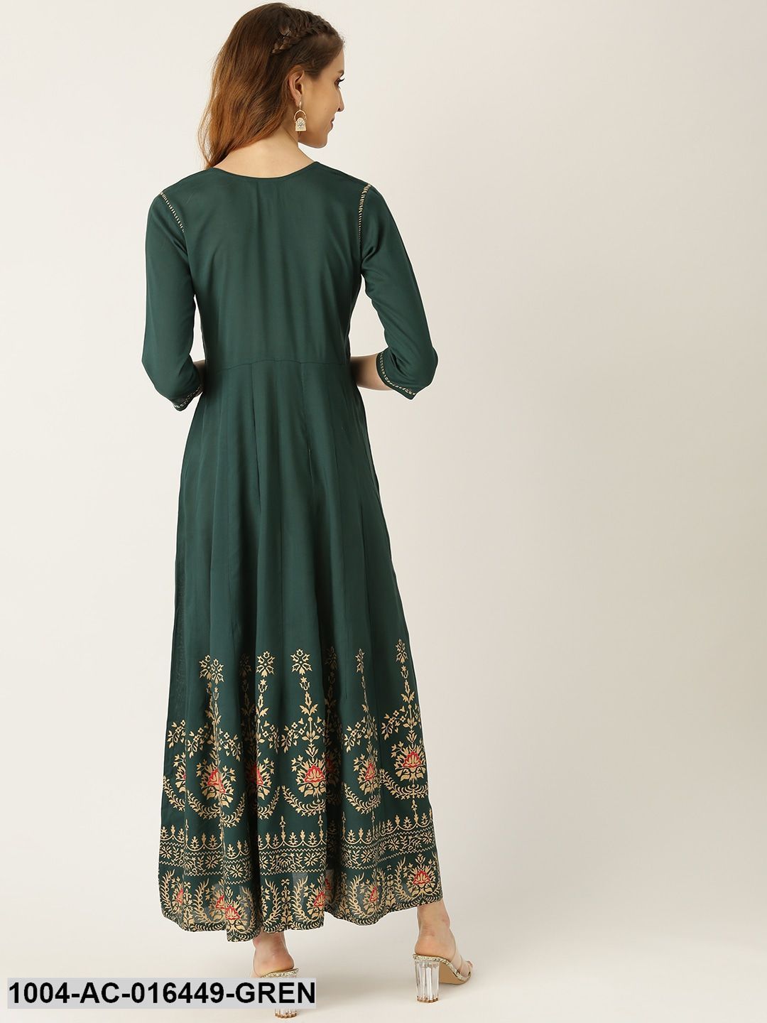 Green Solid Solid Round Neck Viscose Rayon Fit and Flare Dress