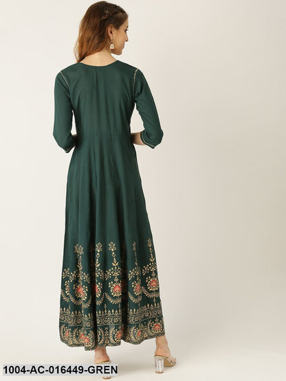 Green Solid Solid Round Neck Viscose Rayon Fit and Flare Dress