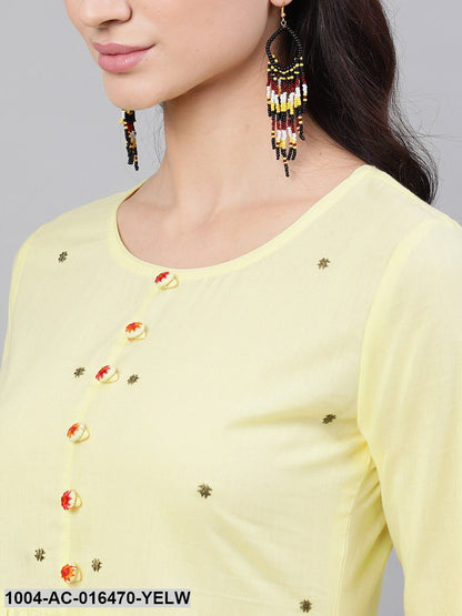Yellow Solid Solid Round Neck Cotton Maxi Dress With Dupatta