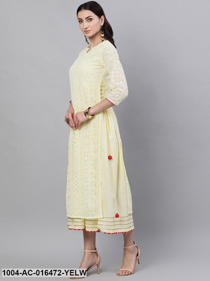 Lime yellow Self Design Self Design V-Neck Polyester Maxi Dress With Dupatta