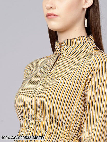 Mustard Yellow & Black Striped A-Line Dress