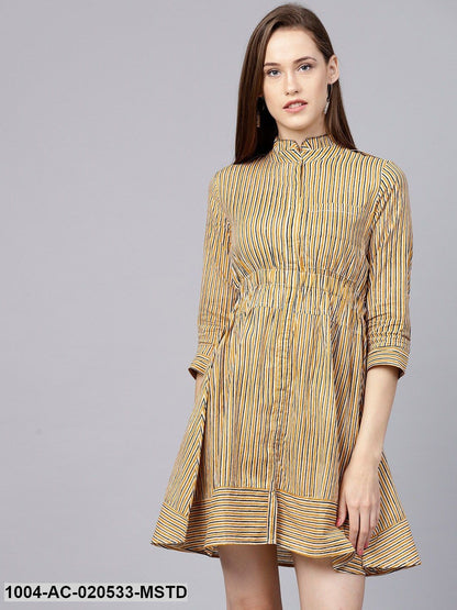 Mustard Yellow & Black Striped A-Line Dress