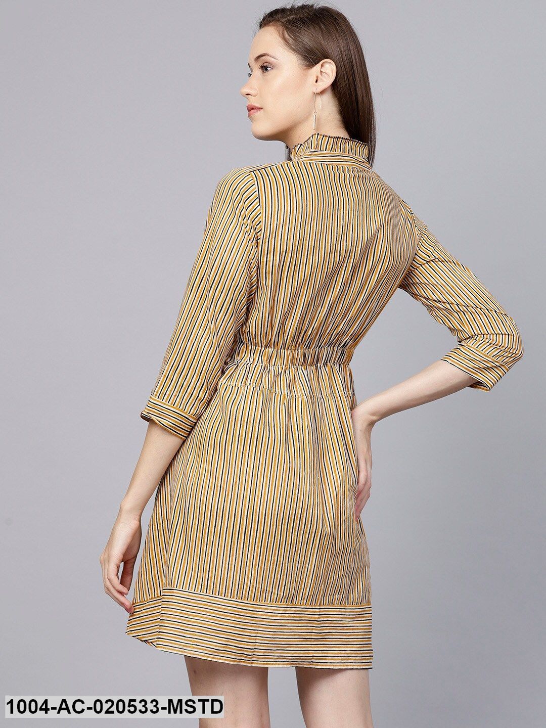 Mustard Yellow & Black Striped A-Line Dress