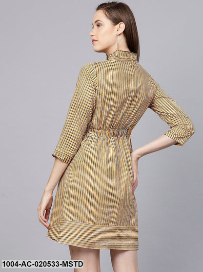 Mustard Yellow & Black Striped A-Line Dress