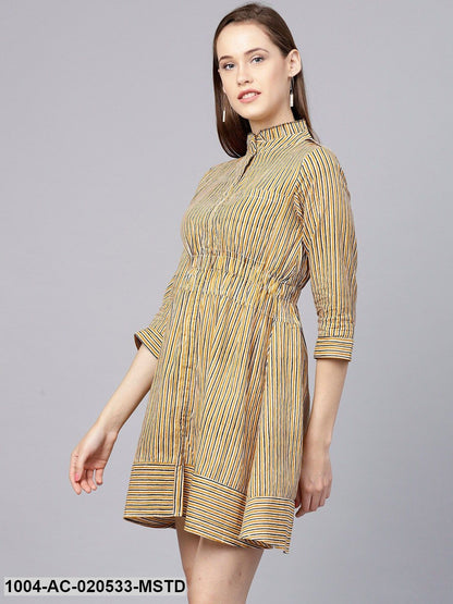 Mustard Yellow & Black Striped A-Line Dress