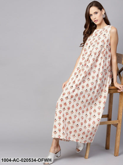 Off-White & Red Printed Maxi Dress
