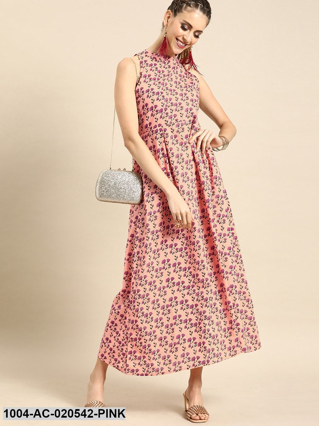 Pink Printed A-Line Dress