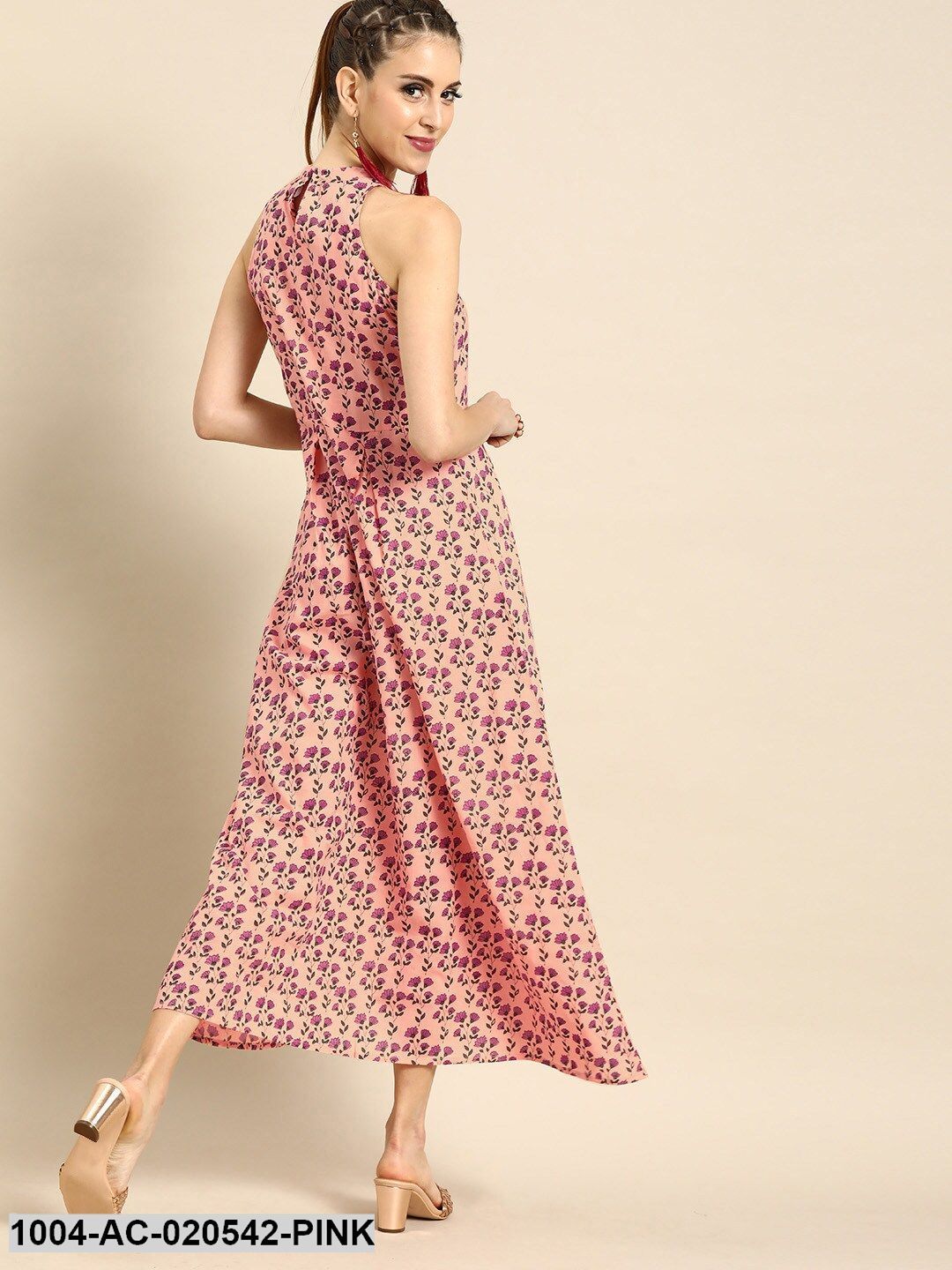 Pink Printed A-Line Dress