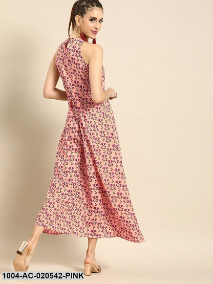 Pink Printed A-Line Dress
