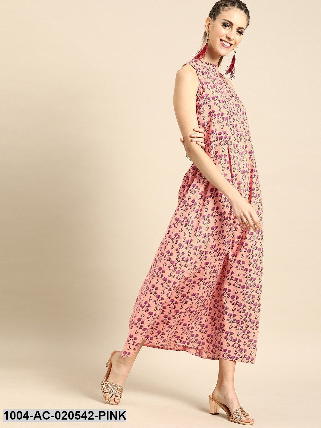 Pink Printed A-Line Dress