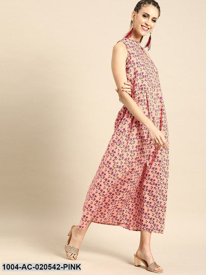 Pink Printed A-Line Dress