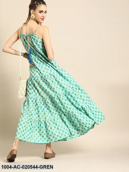 Mint Green Printed Maxi Dress