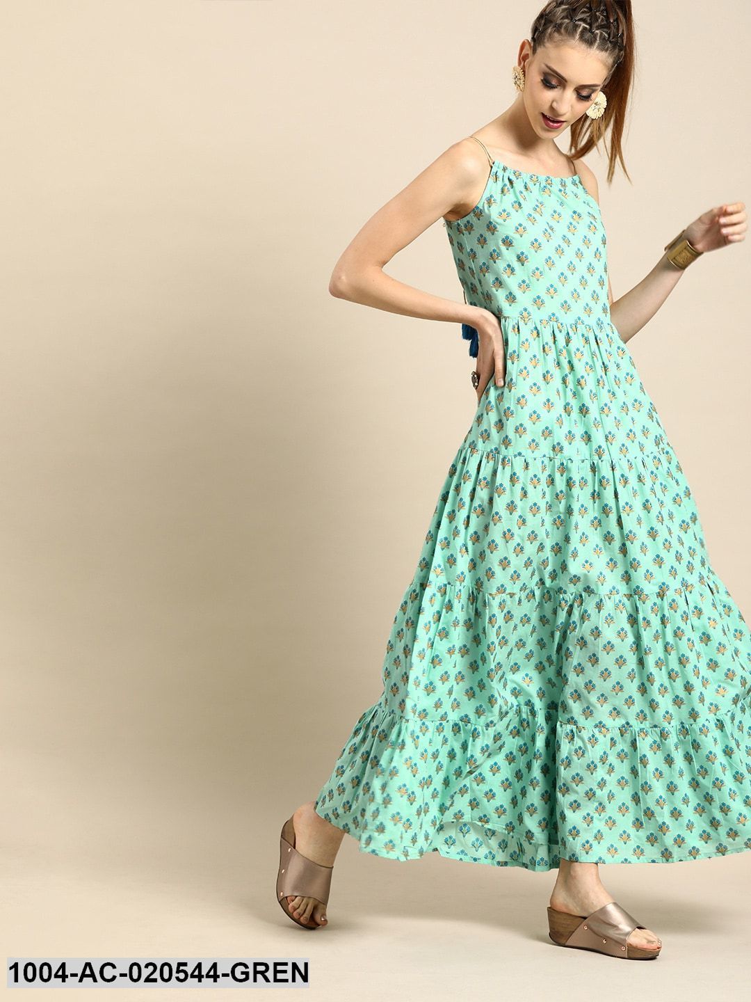 Mint Green Printed Maxi Dress