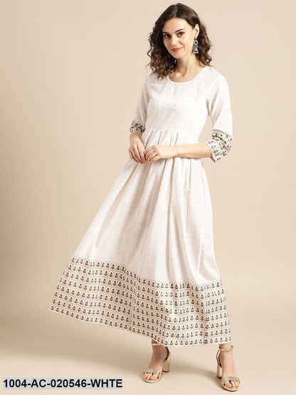 White & Golden Printed Maxi Dress