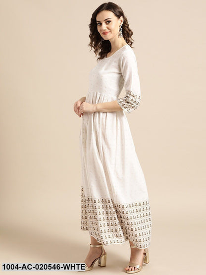 White & Golden Printed Maxi Dress