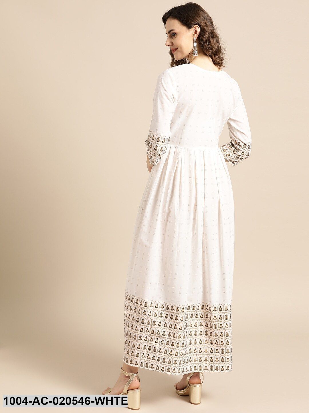 White & Golden Printed Maxi Dress