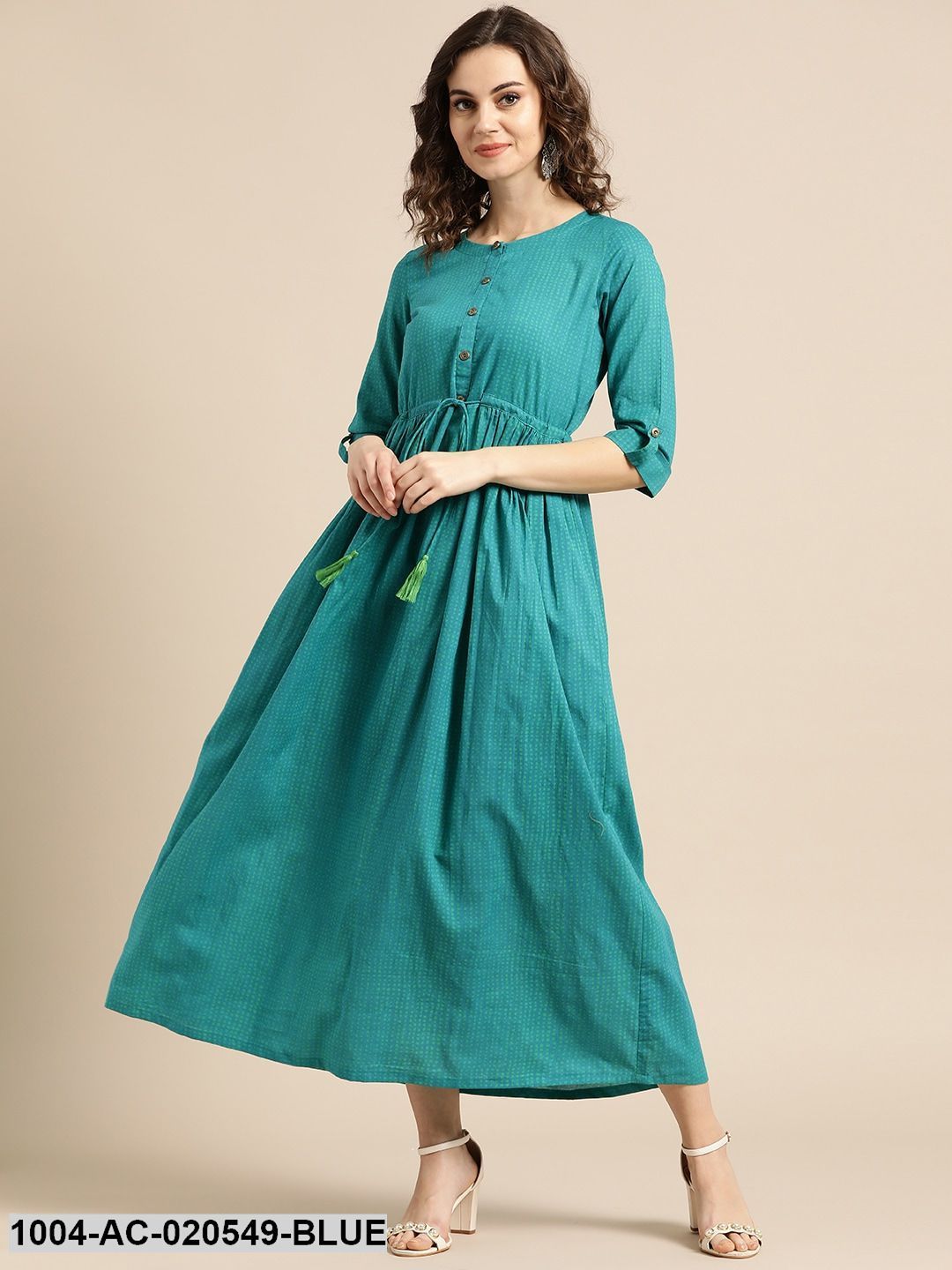 Blue & Green Printed Maxi Dress