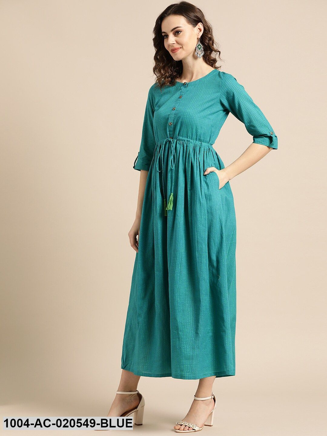 Blue & Green Printed Maxi Dress
