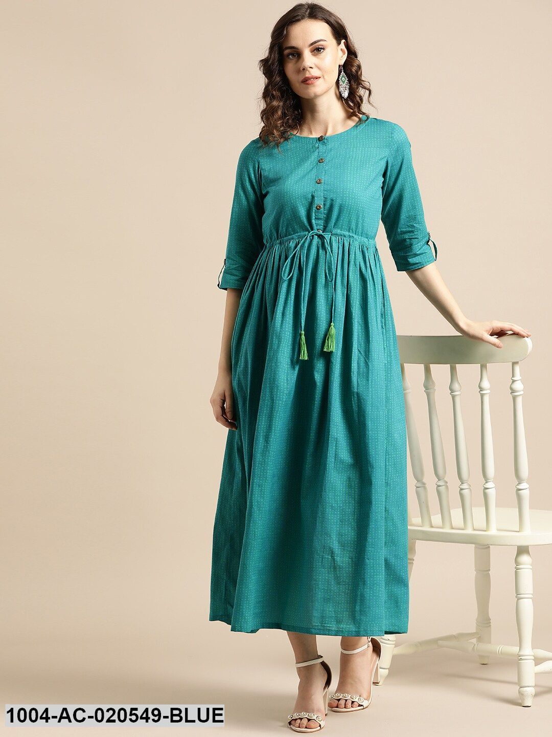 Blue & Green Printed Maxi Dress