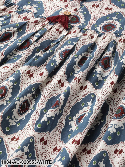 White & Teal Blue Printed Maxi Dress