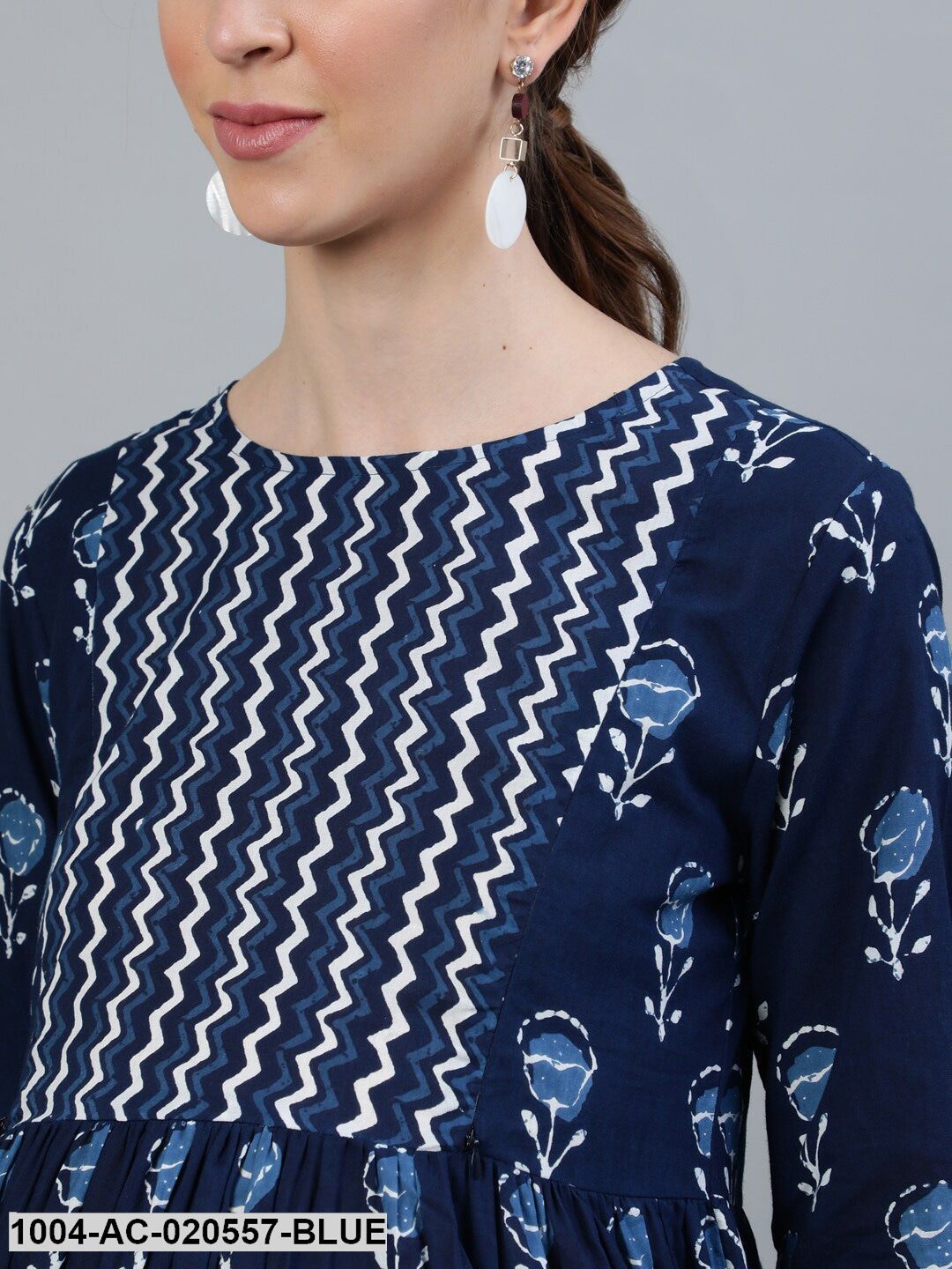 Blue Ethnic Motifs Maternity Maxi Dress