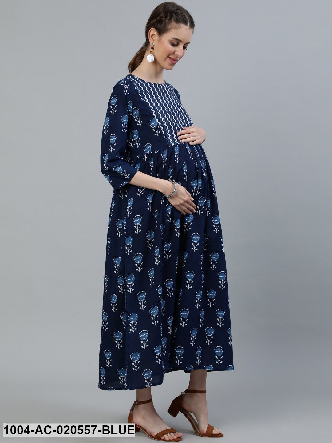 Blue Ethnic Motifs Maternity Maxi Dress