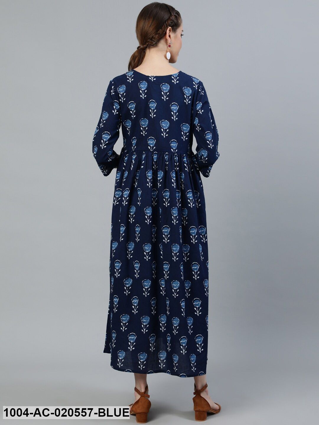 Blue Ethnic Motifs Maternity Maxi Dress