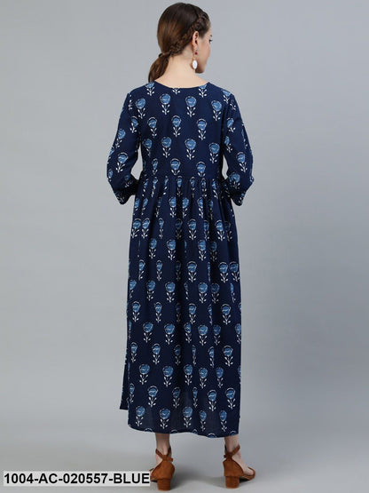 Blue Ethnic Motifs Maternity Maxi Dress